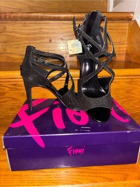 FIONI Clothing Black Glitter Strappy High Heel Sandals